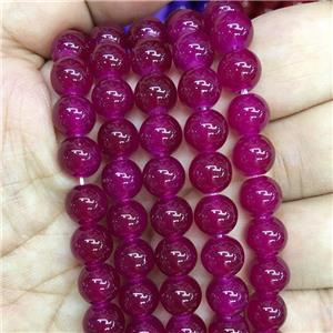 round Jadeite Glass beads, fuchsia, approx 10mm dia
