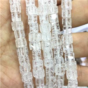 white Crackle Crystal Glass cube beads, approx 6x6mm