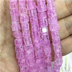hotpink Crackle Crystal Glass cube beads, approx 6x6mm
