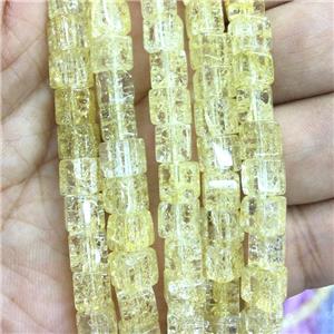 yellow Crackle Crystal Glass cube beads, approx 6x6mm