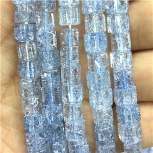 lt.blue Crackle Crystal Glass cube beads, approx 6x6mm