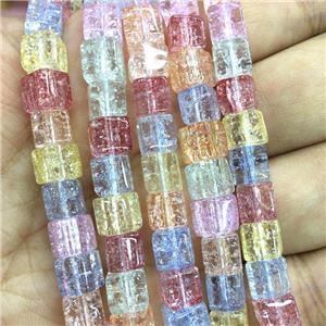mixed Crackle Crystal Glass cube beads, approx 6x6mm