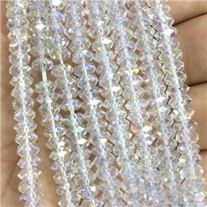 Crystal Glass beads, faceted rondelle, clear AB-color, approx 3x6mm