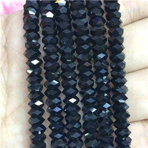 black Crystal Glass beads, faceted rondelle, approx 3x6mm