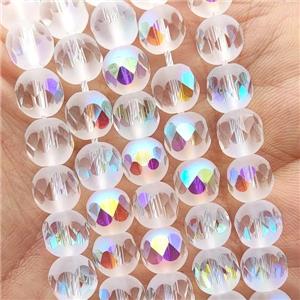 Crystal Glass beads, faceted round, clear AB-color, approx 8mm