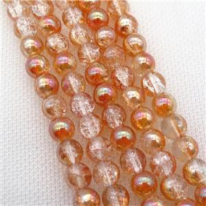round Crackle Crystal Glass Beads, half orange plated, approx 4mm dia