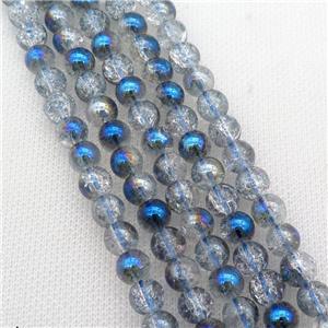 round Crackle Crystal Glass Beads, half blue plated, approx 12mm dia