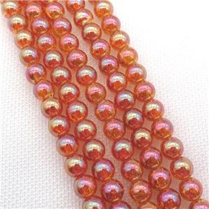 round Crackle Crystal Glass Beads, orange plated, approx 6mm dia