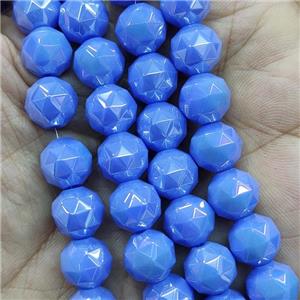 blue Jadeite Glass Beads, faceted round, approx 10mm, 72pcs per st