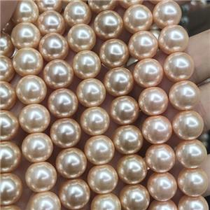 peach Pearlized Glass Beads, round, approx 6mm dia, 70pcs per st