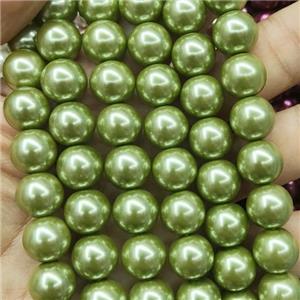 olive Pearlized Glass Beads, round, approx 8mm, 52pcs per st