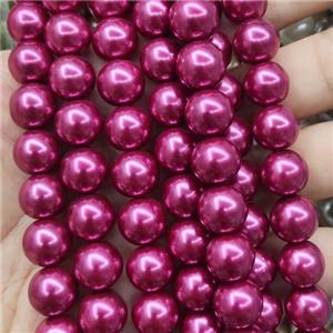 fuchsia Pearlized Glass Beads, round, approx 6mm dia, 70pcs per st