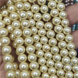 round Pearlized Glass Beads, creamYellow, approx 8mm, 52pcs per st