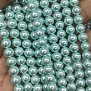 mintGreen Pearlized Glass Beads, round, approx 6mm dia, 70pcs per st