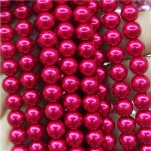 hotpink Pearlized Glass Beads, round, approx 6mm dia, 70pcs per st