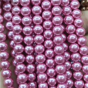 pink Pearlized Glass Beads, round, approx 6mm dia, 70pcs per st