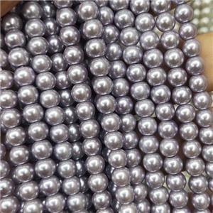 purplegray Pearlized Glass Beads, round, approx 6mm dia, 70pcs per st