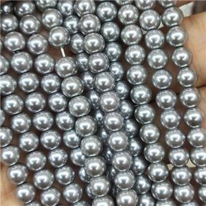 gray Pearlized Glass Beads, round, approx 14mm dia, 30pcs per st