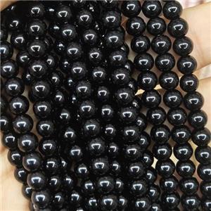 black Pearlized Glass Beads, round, approx 7mm dia, 58pcs per st
