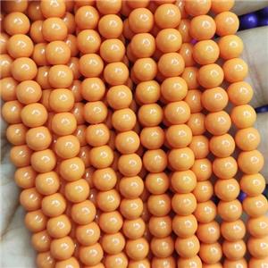 orange fire Lacquered Glass Beads, round, approx 6mm dia, 70pcs per st