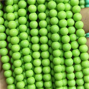 olive Lacquered Glass Beads, round, approx 8mm dia, 52pcs per st