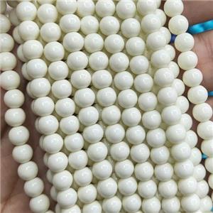 IvoryWhite Lacquered Glass Beads Smooth Round, approx 6mm dia, 70pcs per st