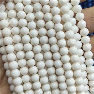 creamWhite Lacquered Glass Beads, round, approx 6mm dia, 70pcs per st