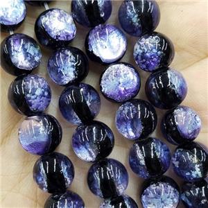 Purple Foil Glass Beads Round Smooth, approx 6mm, 60pcs per st
