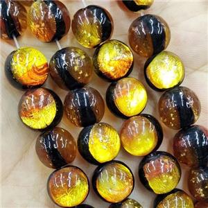 Golden Foil Lampwork Glass Beads Round Smooth, approx 12mm, 33pcs per st