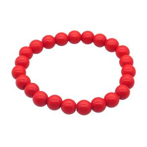 Red Lacquered Glass Bracelet Stretchy, approx 8mm dia