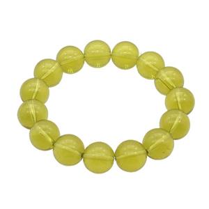 Olive Crystal Glass Bracelet Stretchy Smooth Round, approx 14mm dia