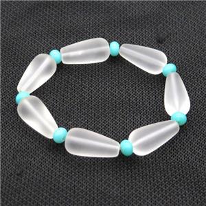 White Crystal Glass Bracelet Stretchy Teardrop Matte, approx 10-20mm
