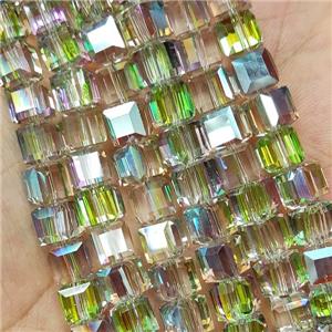 Green Crystal Glass Beads Faceted Cube, approx 8mm, 100pcs per st