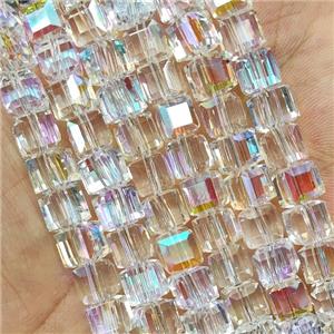 Clear Crystal Glass Beads Faceted Cube, approx 8mm, 100pcs per st