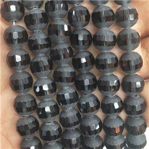 Round Black Crystal Glass Beads Matte Faceted, approx 10mm dia