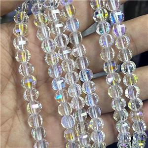 Crystal Glass Beads Cut Round Clear AB-Color, approx 8mm dia, 48pcs per st