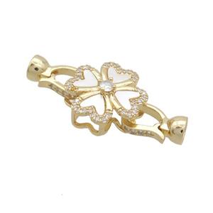 Copper Clasp Pave Shell Zircon Gold Plated, approx 18mm, 8-14mm