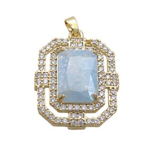 Copper Rectangle Pendant Pave Blue Crystal Glass Gold Plated, approx 20-25mm