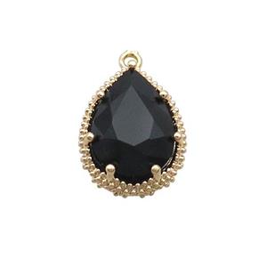Copper Teardrop Pendant Pave Black Crystal Glass Gold Plated, approx 13-16mm