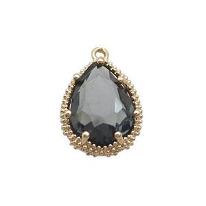 Copper Teardrop Pendant Pave Gray Crystal Glass Gold Plated, approx 13-16mm