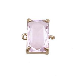 Copper Rectangle Connector Pave Pink Crystal Glass Gold Plated, approx 10-17mm