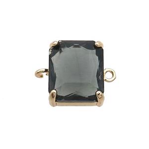 Copper Rectangle Connector Pave Smoky Crystal Glass Gold Plated, approx 12-14mm