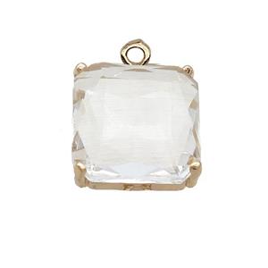 Copper Square Pendant Pave Clear Crystal Glass Gold Plated, approx 13x13mm