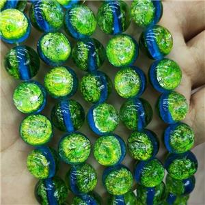 Lampwork Grass Beads Green Blue Smooth Round, approx 12mm, 33pcs per st