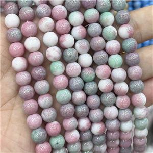 Ceramic Glass Beads Smooth Round Green Pink, approx 8mm dia