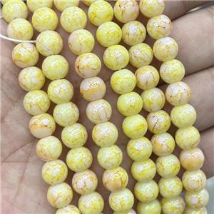 Ceramic Glass Beads Smooth Round Yellow, approx 8mm dia