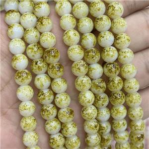 Glass Beads Smooth Round Yellow, approx 8mm dia