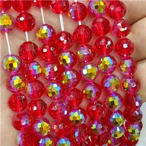 Chinese Crystal Glass Beads Red Electroplated Faceted Round, approx 10mm