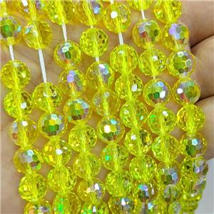 Yellow Chinese Crystal Glass Beads Electroplated Faceted Round, approx 6mm