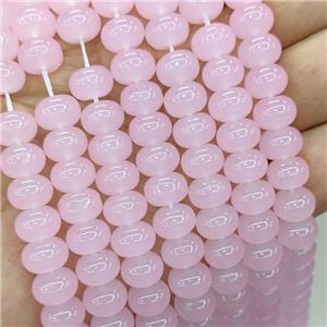 Jadeite Glass Beads Pink Dye Smooth Rondelle, approx 10mm